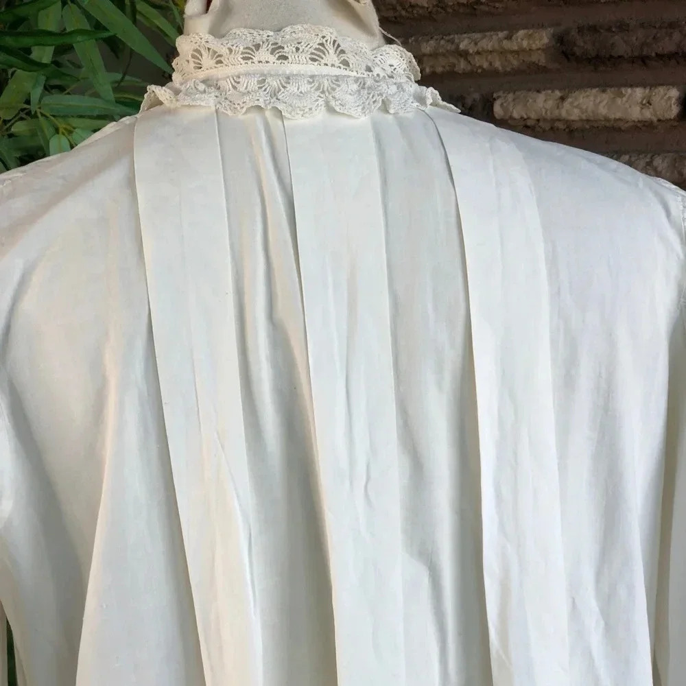 Antique 1900s Victorian Modest 100% Cotton Handmade Lace Collar Cuffs Nightgown - Picture 9 of 9